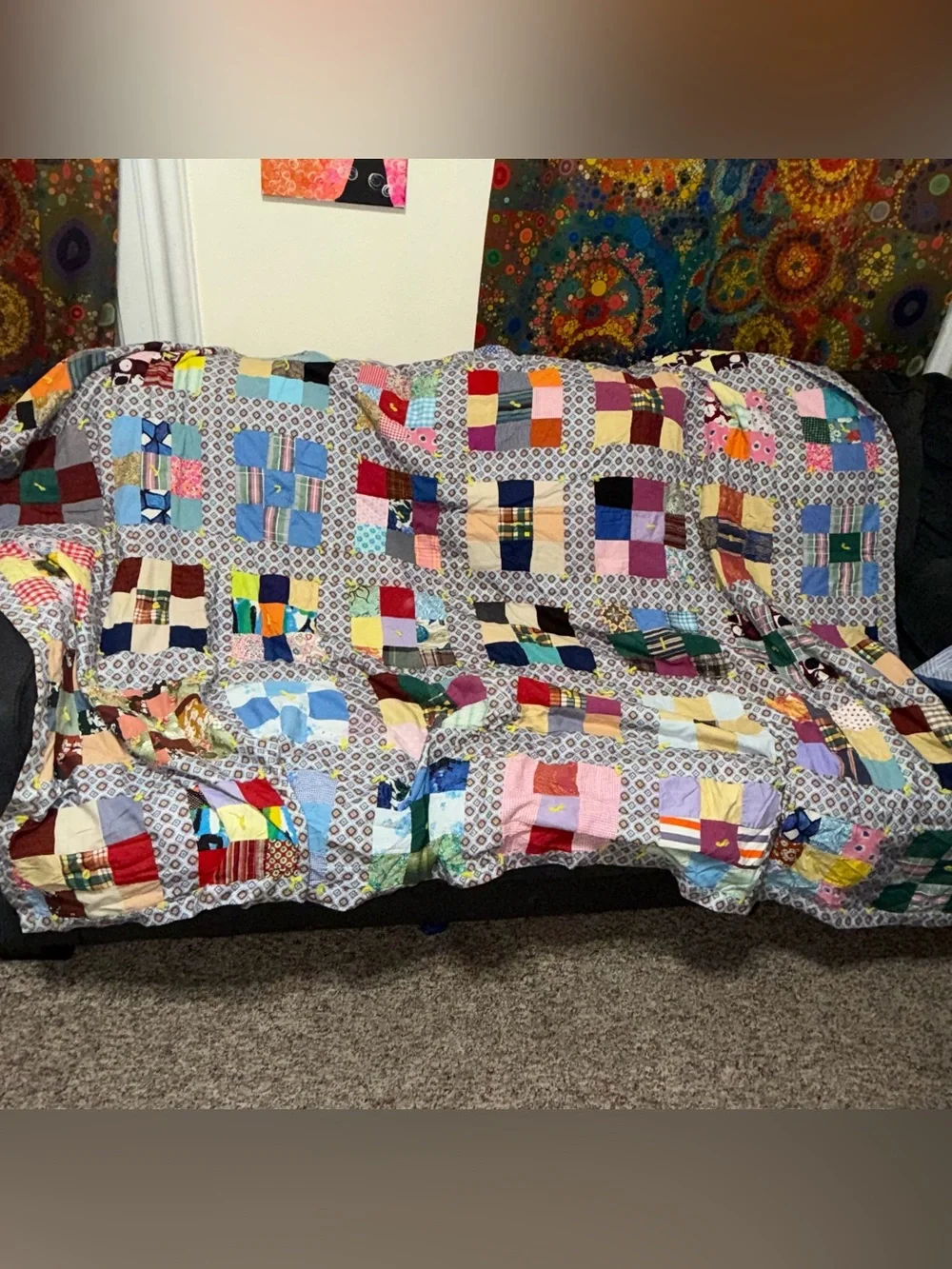 Handmade Multicolor Patchwork Quilt Throw Cozy Living Accent 85